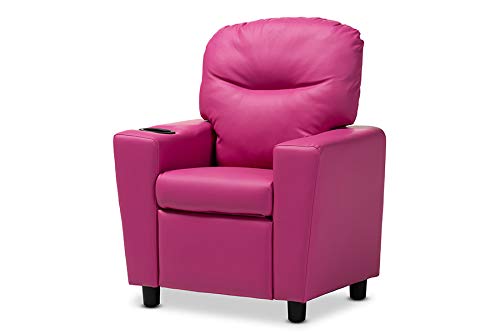 Baxton Studio Evonka Modern and Contemporary Magenta Pink Faux Leather Kids Recliner Chair